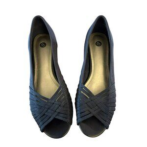 Dressbarn Raina Blue Open-Toe Wedge Slip On Shoes Size 8M